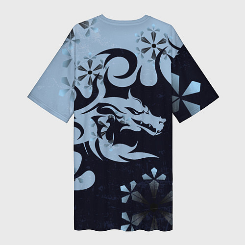 Женская длинная футболка Дракон со снежинками / 3D-принт – фото 2