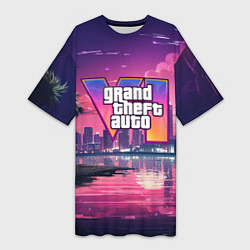Футболка женская длинная GTA 6 nigh city, цвет: 3D-принт