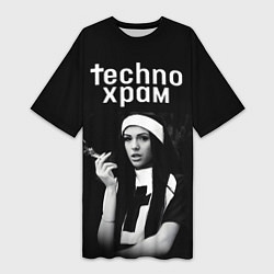 Женская длинная футболка Techno храм монашка с сигаретой