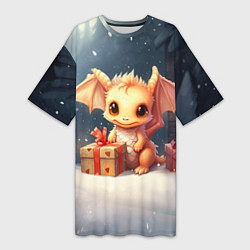 Футболка женская длинная Дракон тайный повелитель елок, цвет: 3D-принт