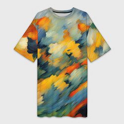 Женская длинная футболка Жёлтые и синие мазки