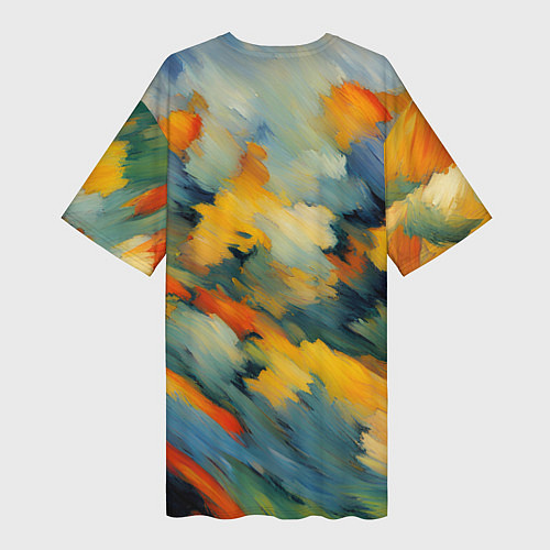Женская длинная футболка Жёлтые и синие мазки / 3D-принт – фото 2