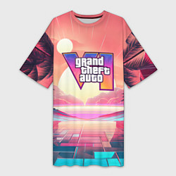 Женская длинная футболка GTA 6 retro abstract