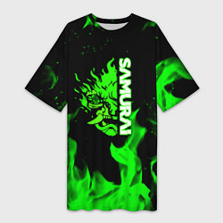 Женская длинная футболка Samurai green fire toxic