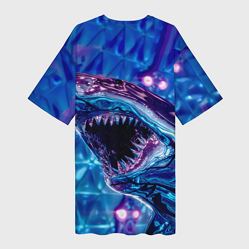 Женская длинная футболка Фиолетовая акула / 3D-принт – фото 2