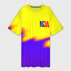 Футболка женская длинная НБА баскетбол краски неоновые желтые, цвет: 3D-принт