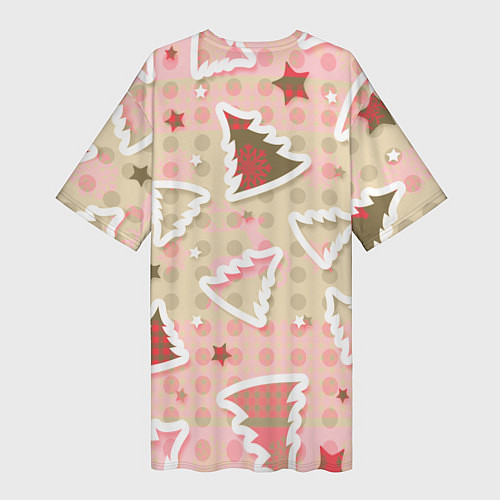 Женская длинная футболка Розовые узоры ёлки / 3D-принт – фото 2