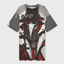 Футболка женская длинная Красный чумной доктор, цвет: 3D-принт