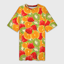 Женская длинная футболка Сочные фрукты и ягоды