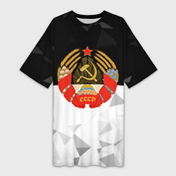 Женская длинная футболка СССР черно белая геометрия