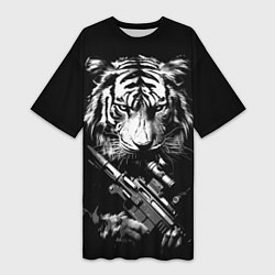 Женская длинная футболка Тигр с винтовкой
