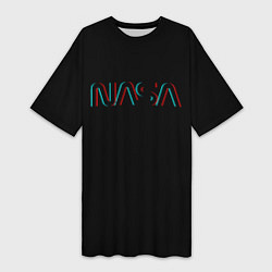 Футболка женская длинная NASA glitch color usa, цвет: 3D-принт