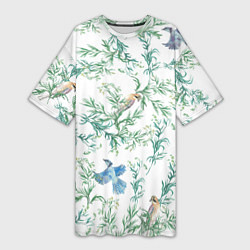 Женская длинная футболка Полынь и птицы