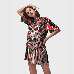 Футболка женская длинная Красный череп в камне, цвет: 3D-принт — фото 2