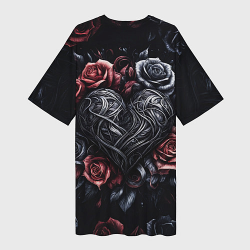Женская длинная футболка Витиеватое сердце с розами / 3D-принт – фото 2