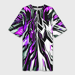 Женская длинная футболка Фиолетовая и белая абстракция на чёрном фоне