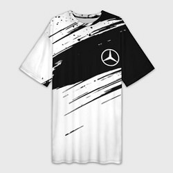 Женская длинная футболка Mercedes benz краски чернобелая геометрия