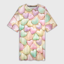 Женская длинная футболка Сердечки розовые конфетки