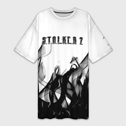 Женская длинная футболка Stalker 2 черный огонь абстракция