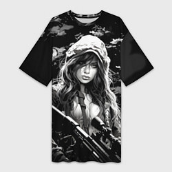 Женская длинная футболка Брюнетка снайпер