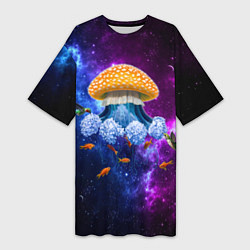Футболка женская длинная Space mushroom, цвет: 3D-принт