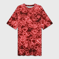 Женская длинная футболка Неоновые сердечки красные