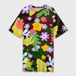 Женская длинная футболка Гавайская цветочная расцветка