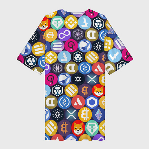 Женская длинная футболка Криптовалюта Биткоин, Эфириум, Тетхер, Солана патт / 3D-принт – фото 2