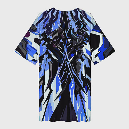 Женская длинная футболка Чёрный материал и синие полосы / 3D-принт – фото 2