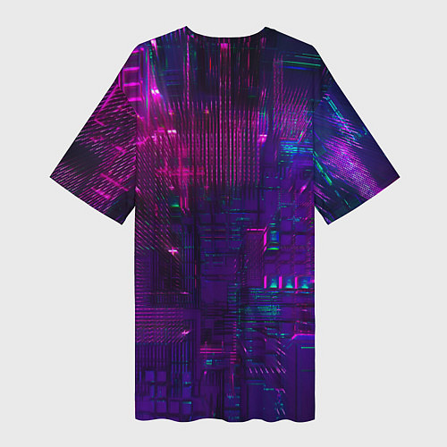 Женская длинная футболка Неоновые огни квадратов / 3D-принт – фото 2