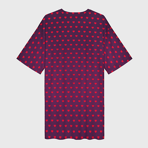 Женская длинная футболка Красные сердечки на темно-бордовом фоне / 3D-принт – фото 2