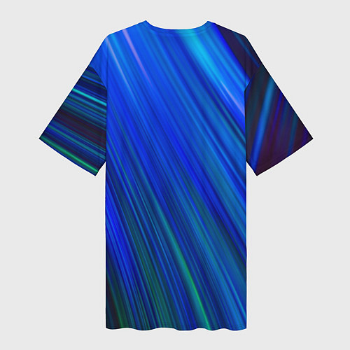 Женская длинная футболка Неоновые синии линии / 3D-принт – фото 2