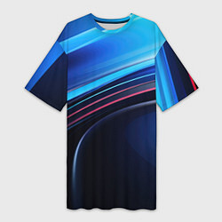 Женская длинная футболка Синяя и черная абстракция геометрическая