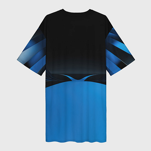Женская длинная футболка Геометрическая абстракция черных и синих волн / 3D-принт – фото 2
