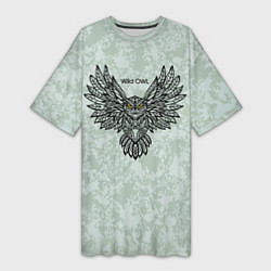 Женская длинная футболка Полёт совы серо-зелёный