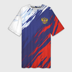Женская длинная футболка Россия Sport брызги красок триколор