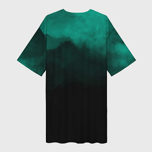 Женская длинная футболка Зелёный туман на чёрном / 3D-принт – фото 2