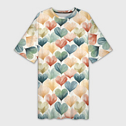 Женская длинная футболка Разноцветные нарисованные сердечки