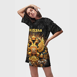 Футболка женская длинная Russia gold, цвет: 3D-принт — фото 2