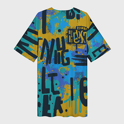 Женская длинная футболка Крупные буквы на цветном фоне / 3D-принт – фото 2