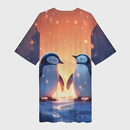 Женская длинная футболка Романтичная пара пингвинов / 3D-принт – фото 2