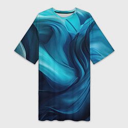 Женская длинная футболка Синяя абстракция в виде волн