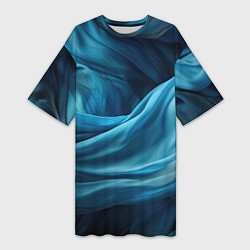 Женская длинная футболка Синяя абстрактная волнистая ткань