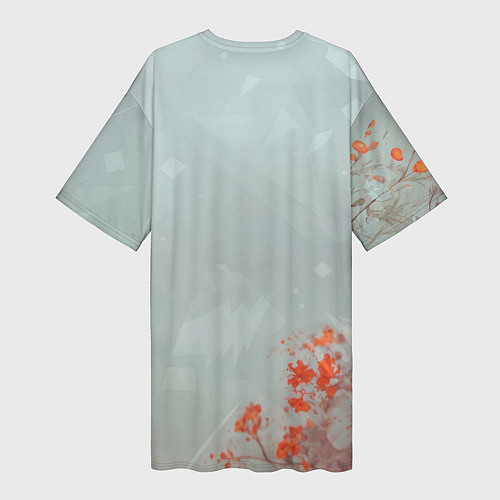 Женская длинная футболка Белый лис в цветах / 3D-принт – фото 2