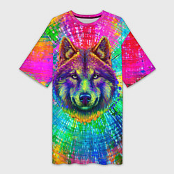 Женская длинная футболка Цветной волк