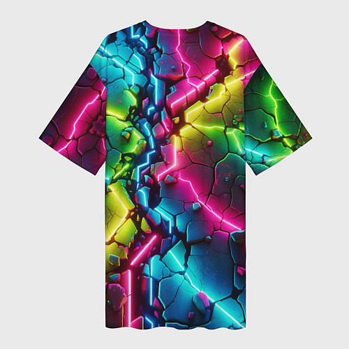 Женская длинная футболка Трещина - неон / 3D-принт – фото 2