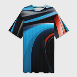Футболка женская длинная Черные и синии волны спортивный стиль, цвет: 3D-принт