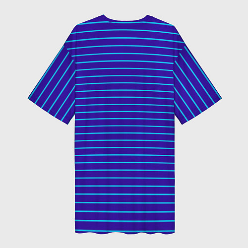 Женская длинная футболка Неоновые линии циан на темно синем / 3D-принт – фото 2