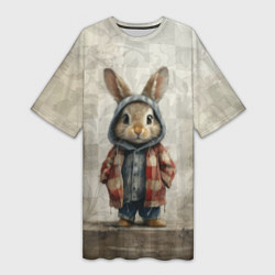 Женская длинная футболка Кролик в пальто
