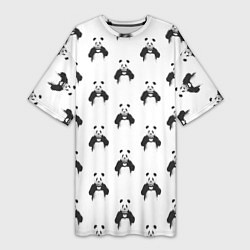 Женская длинная футболка Panda love - pattern